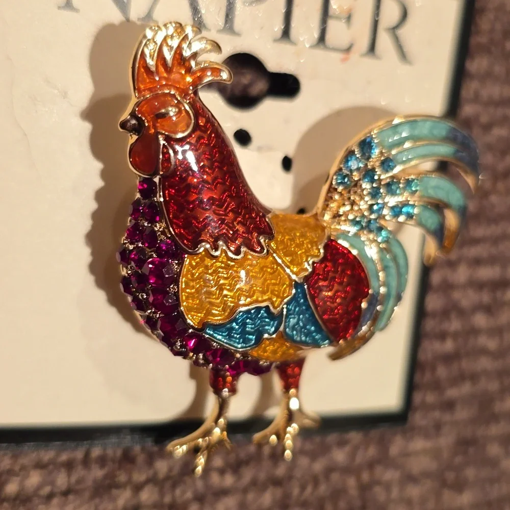 NAPIER BRAND FASHION JEWELRY FANCY COLORFUL SPARKLING ROOSTER PIN BROOCH